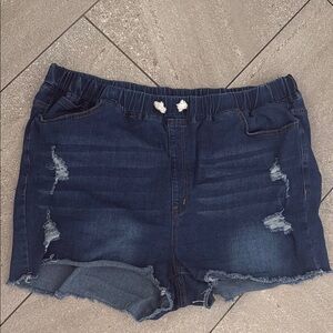 Dark Blue Distressed Denim Shorts